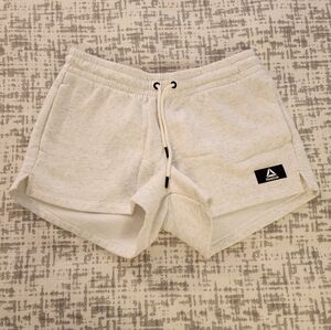 Reebok heather white sweat shorts with black detail, S